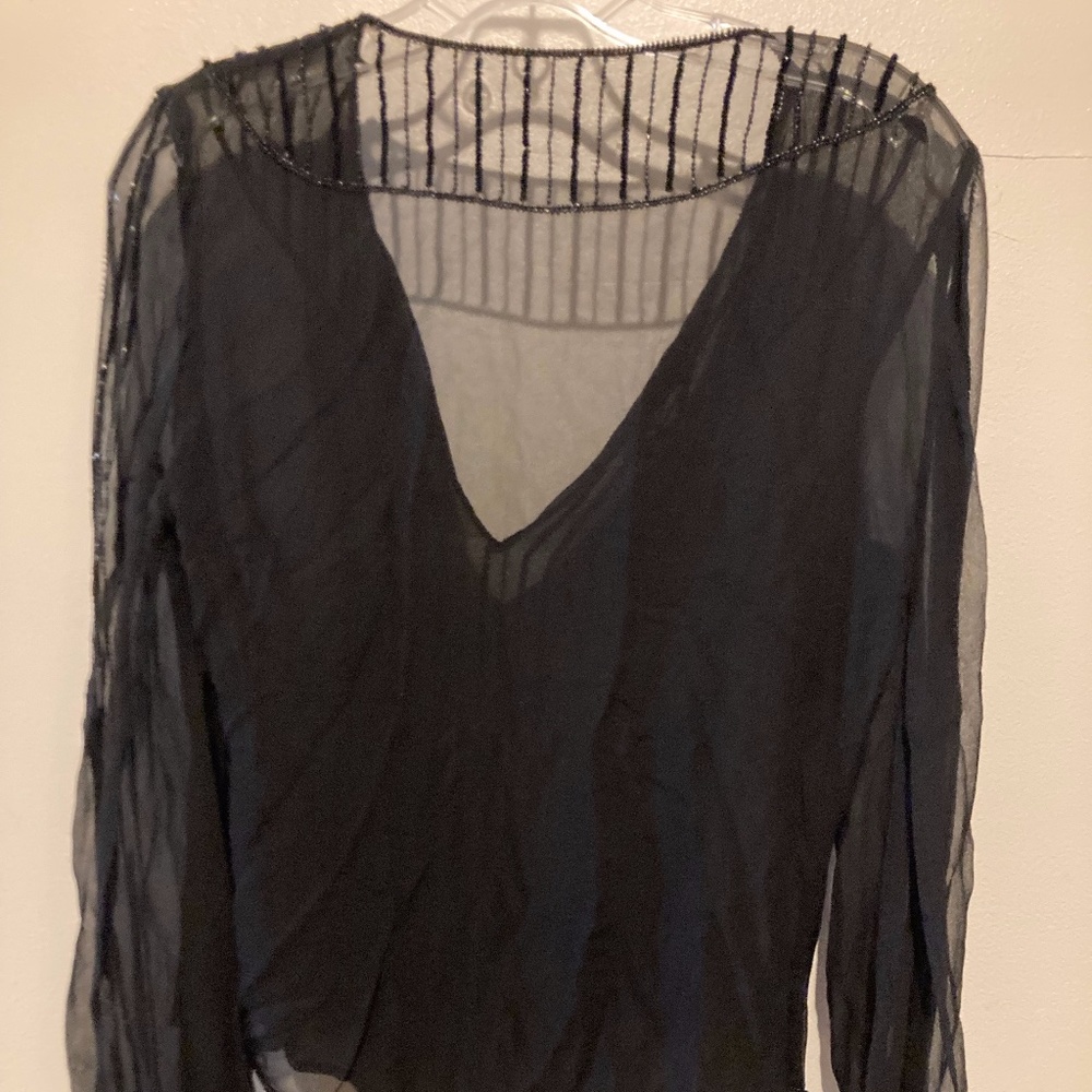 BLACK SILK BEADED TOP -S/